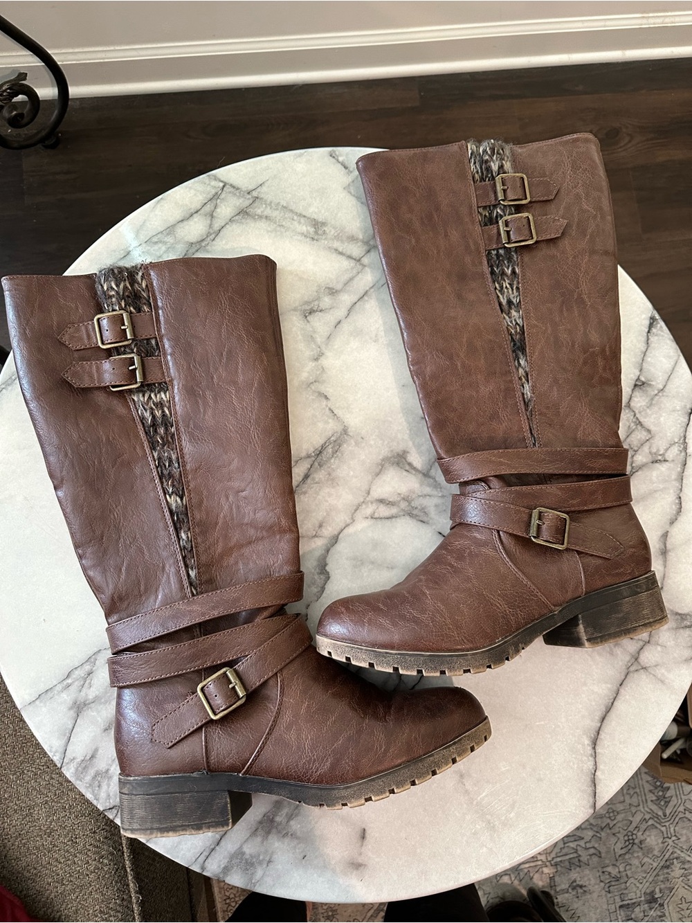 Sugar Brown Mid-Calf Buckle Riding Boots